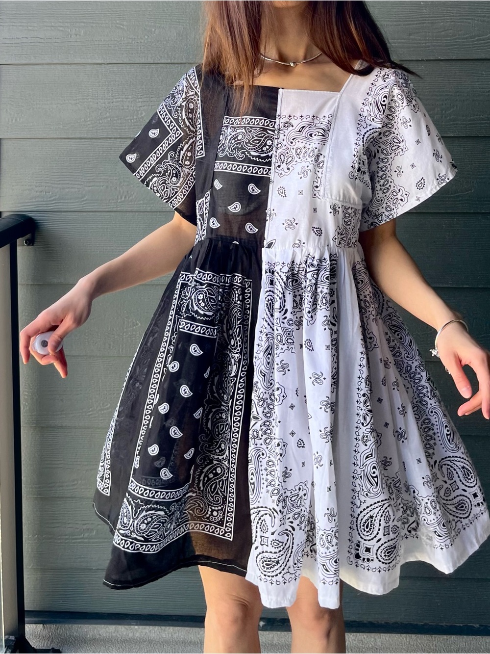 Handmade Bandana Dress | Split Half And Half Black & White SKU 06146